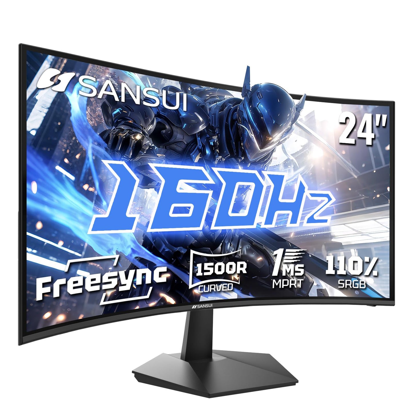 SANSUI 24 Inch Curved 160Hz Gaming Monitor FHD 1080P