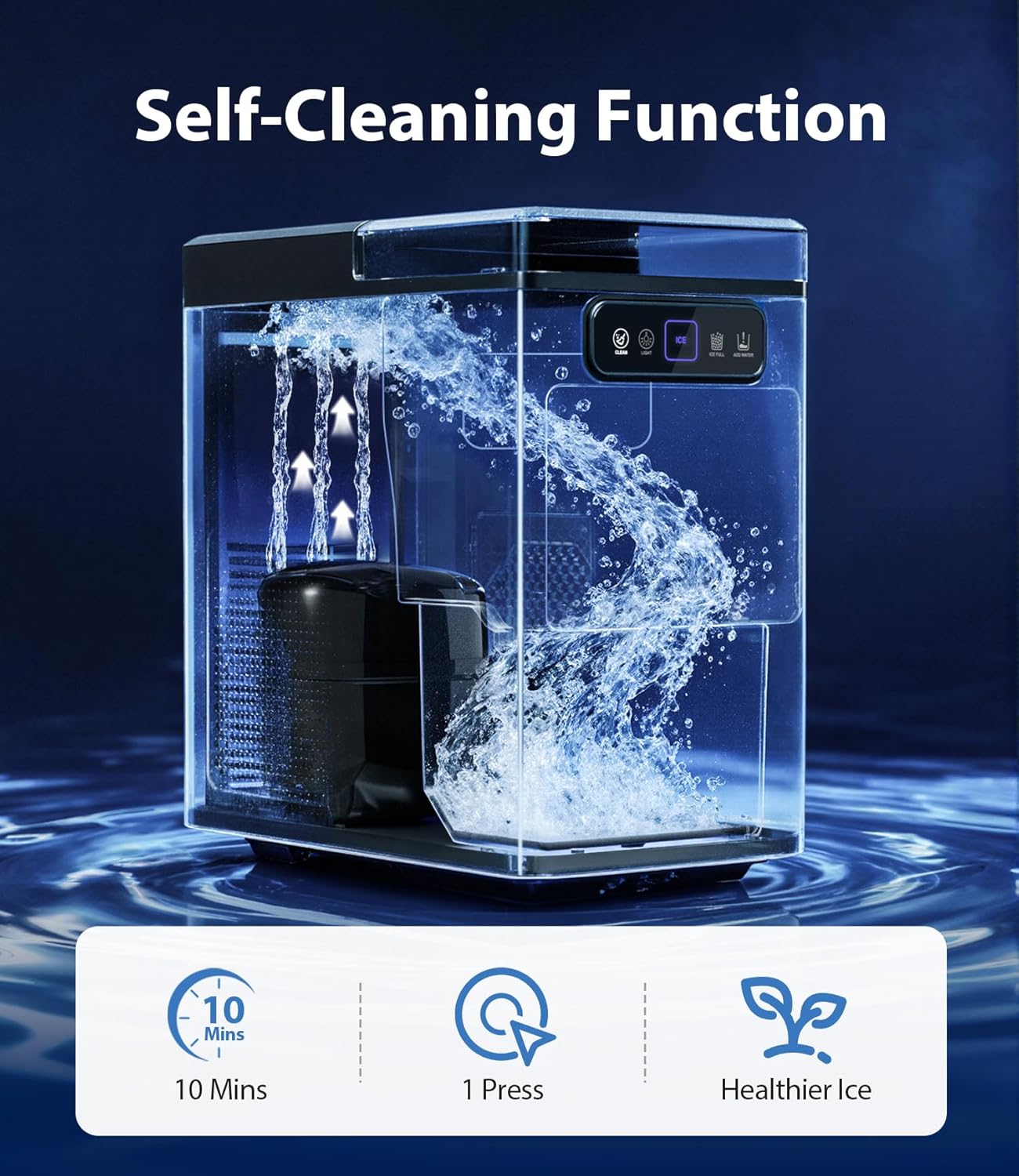 Nugget Ice Maker 40lbs/Day, Countertop Ice Maker Soft Chewable Ice, Ice Makers One-Click & Self-Cleaning, Crushed Pellet Ice Machine with Scoop&Basket for Home/Kitchen/Office, Stainless Silver