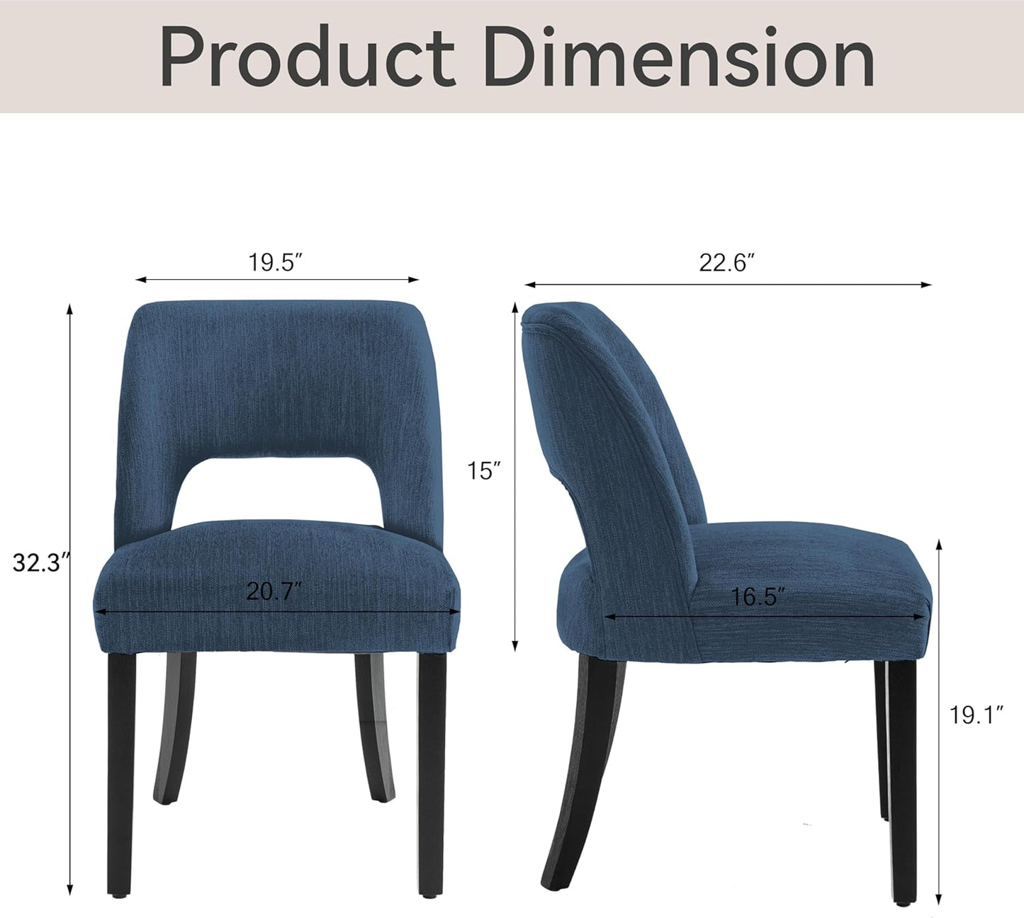 VKNOW Wooden Dining Chairs Set of 6, Modern Fabric Upholstered Dining Room Chair Kitchen Chairs, Farmhouse Dinner Chair for Kitchen Dining Room, Blue-Black Legs