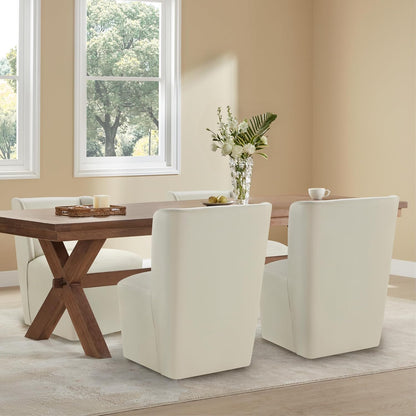 KISLOT Upholstered Dining Chairs Set of 4 with Casters, Wingback Modern Side Armless Deskchair with Rollers for Diningroom Bedroom Livingroom Reading Room, Cream Faux Leather