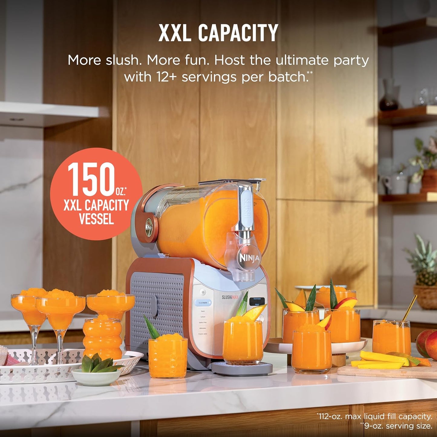 Ninja SLUSHi Max XXL Smart Frozen Drink Maker, Top Performance, Smart Technology, Party-Size 150 Oz Capacity, No Ice Needed, 6 Programs, Ideal Temp, Texture up to 12 Hours, Peach, FS605