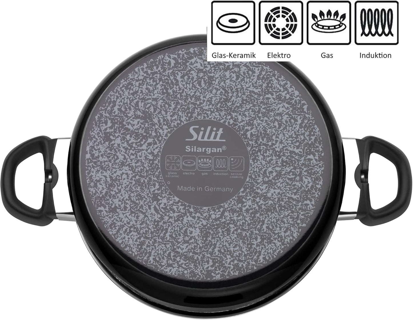 Silit Modesto Line 4-Piece Saucepan Set with Glass Lids Silargan Functional Ceramic Induction Saucepan Black