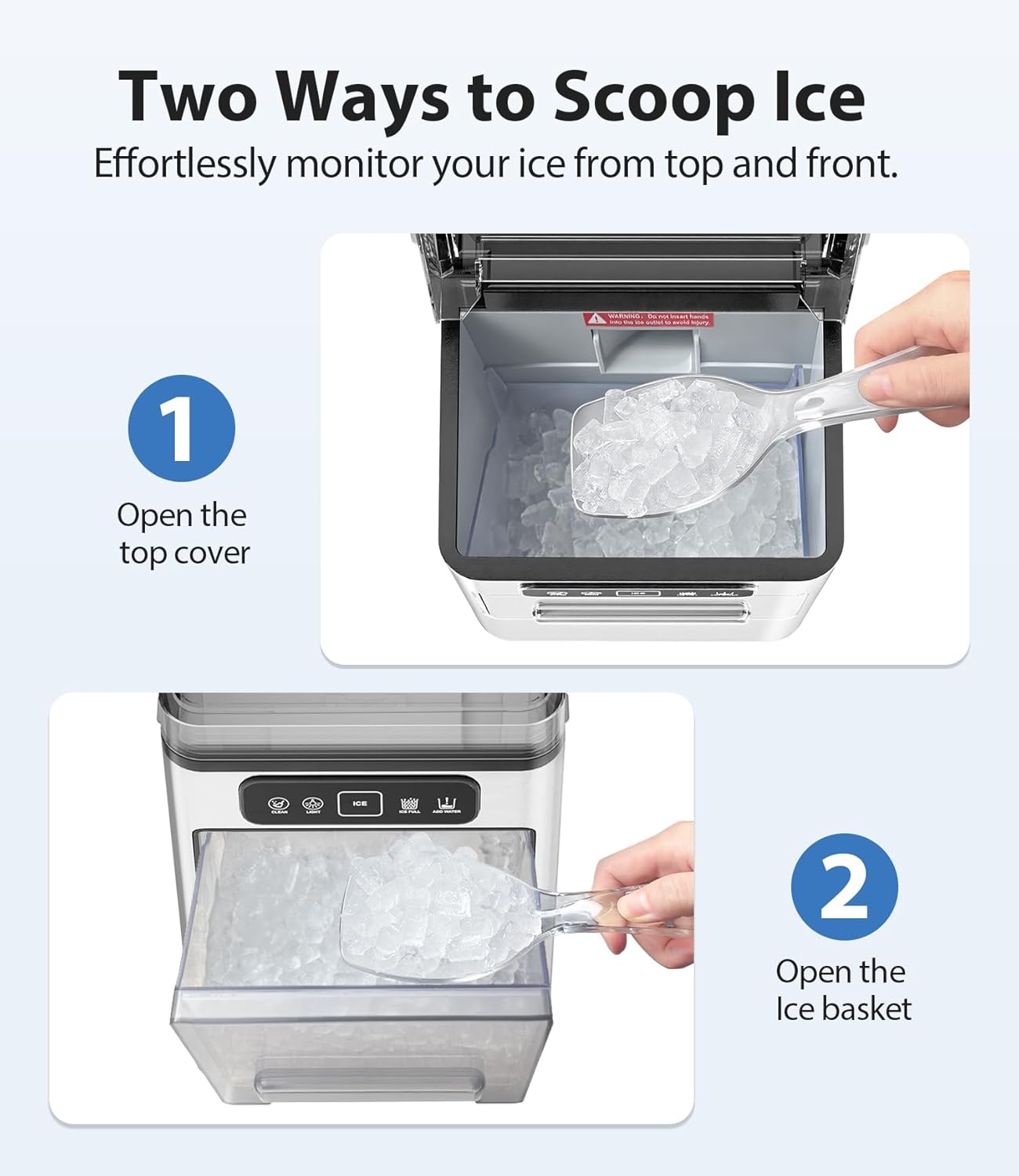 Nugget Ice Maker 40lbs/Day, Countertop Ice Maker Soft Chewable Ice, Ice Makers One-Click & Self-Cleaning, Crushed Pellet Ice Machine with Scoop&Basket for Home/Kitchen/Office, Stainless Silver