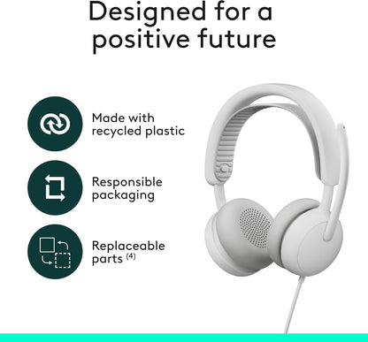 Logitech Zone Wired 2 - Noise-Canceling Headset with Adaptive Hybrid ANC, USB-C with USB-A Adapter - Off-White