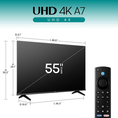 Hisense 55" Class A7 Series (55A7NF,2025 Model) 4K UHD Smart Fire TV, Voice Remote with Alexa, Wide Color Gamut, HDR10+, Dolby Vision, Dolby Atmos, Game Mode, ALLM, Stream Live TV Without Cable