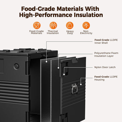 CAMMOO 127QT Non-Electrical Catering Food Warmers with Swivel Casters, 304 Stainless Steel Door Shaft & Nylon Latch, Insulated Food Carrier for 8 Full-Size Pans(NOT Included), Food Warmer Hot Boxes