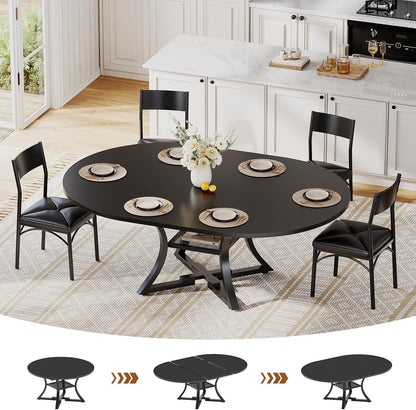 Itaar Round Extendable Dining Table Set for 4-6 People, 5-Piece Kitchen Table Set with 4 Cushion Chairs, Dining Room Table for 6 with MDF Board & Metal Frame for Small Space, Easy Clean, Black