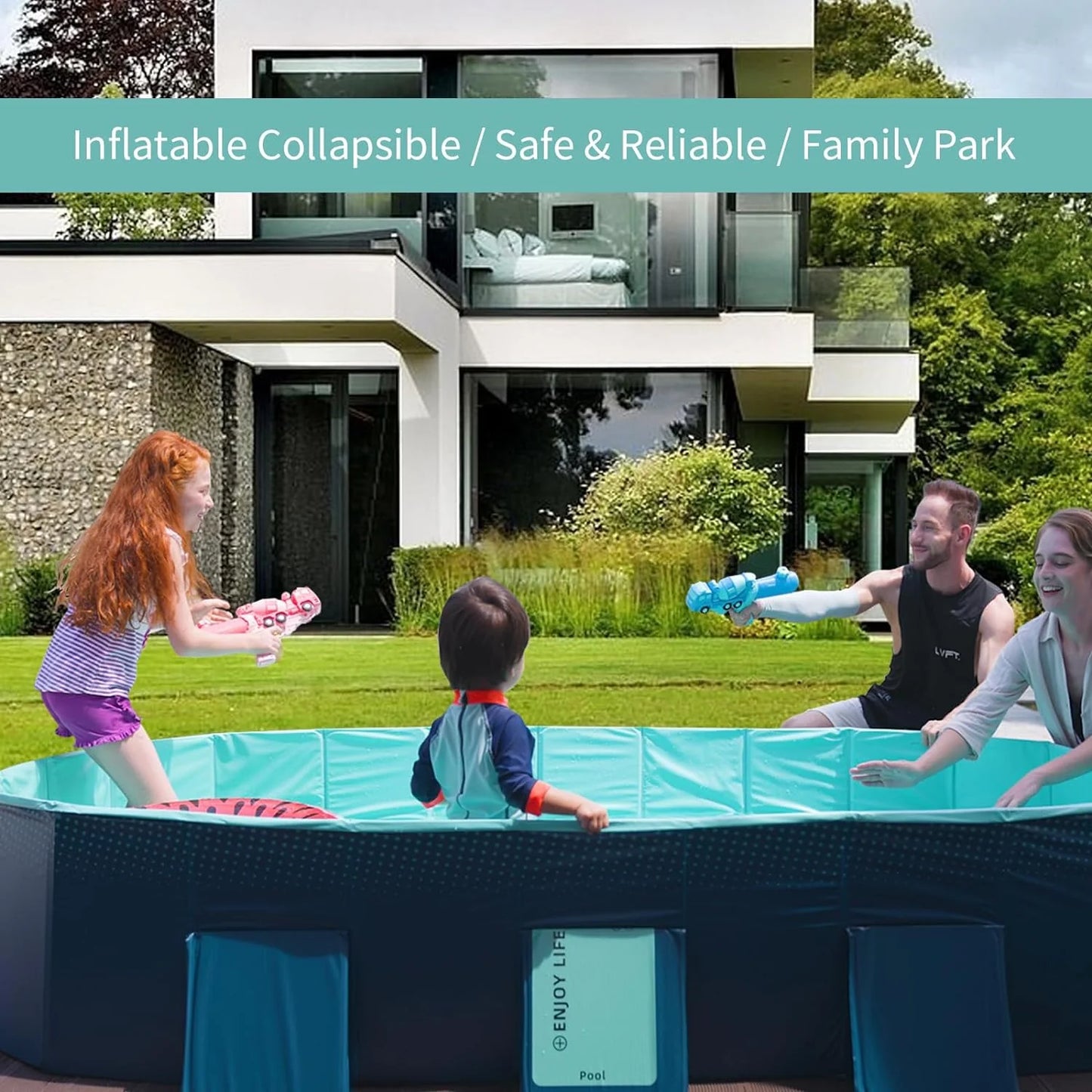 Foldable Non-Inflatable Kids' and Adults' Outdoor Swimming Pool - Hard Plastic Shell, Kid Pool for Backyard Dog Pools (158" x 76" x 20")