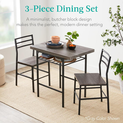 Best Choice Products 3-Piece Modern Dining Set, Space Saving Dinette for Kitchen, Dining Room, Small Space w/Steel Frame, Built-in Storage Rack - Black/Black