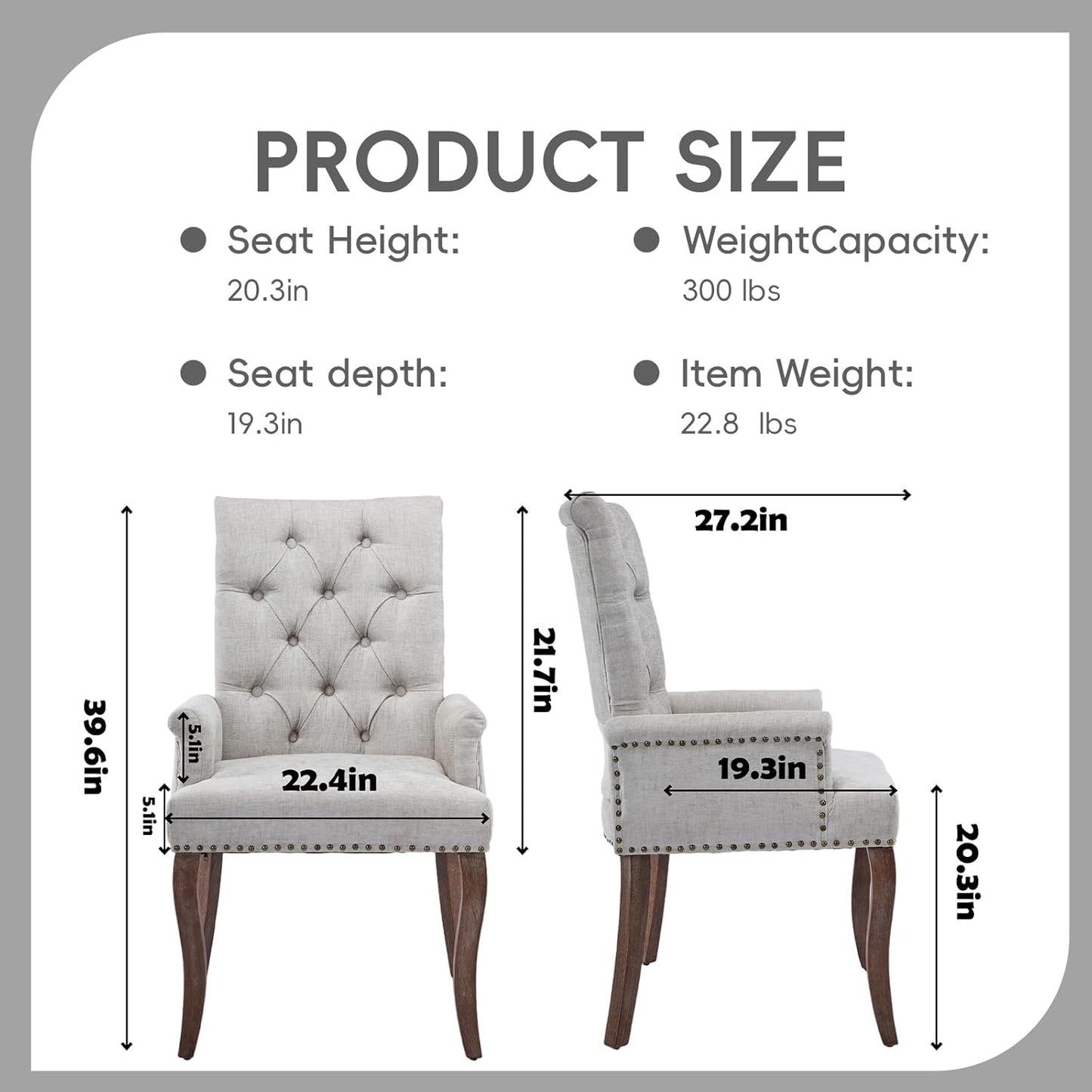 Upholstered Tufted Chenille Dining Chairs with Arms & Nailhead Trim – Solid Wood Frame & Legs, Modern Farmhouse for Dining, Kitchen & Living Room (Set of 6, Beige)