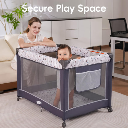 PAMO BABE Pack and Play with Bassinet - Portable Baby Playard
