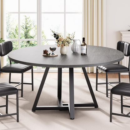 Jocoevol 51“ Round Kitchen Dining Room Table for 6-8, Circle Dining Dinner Table with Pedestal Metal Frame, Space Saving Wood Industrial Furniture for Small Space (Grey, 51In)