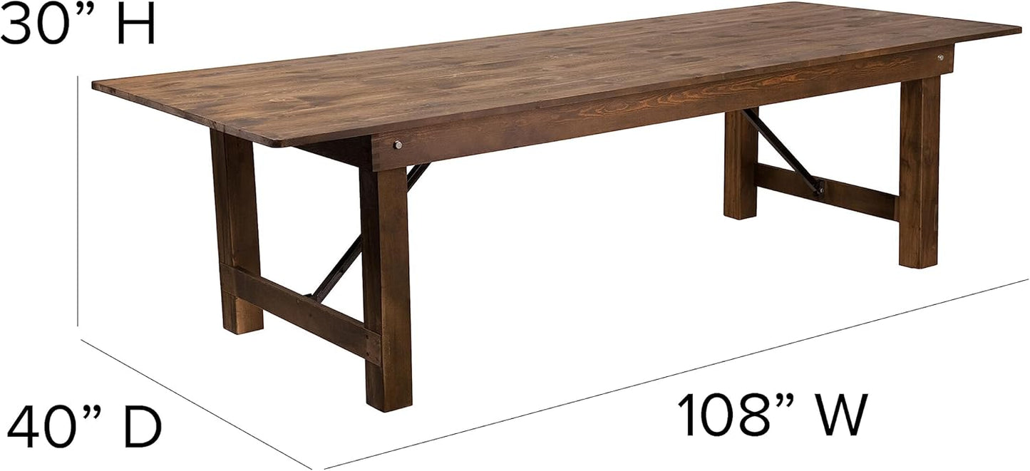 Flash Furniture Hercules Series 9' x 40" Rustic Solid Pine Folding Dining Table, Rectangular Antique Farmhouse Dining and Event Extension Table