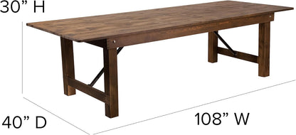 Flash Furniture Hercules Series 9' x 40" Rustic Solid Pine Folding Dining Table, Rectangular Antique Farmhouse Dining and Event Extension Table