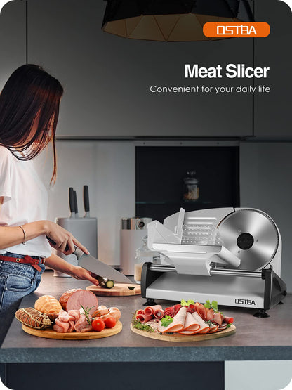 OSTBA Electric Meat Slicer with Stainless Steel Blade and Safety Lock