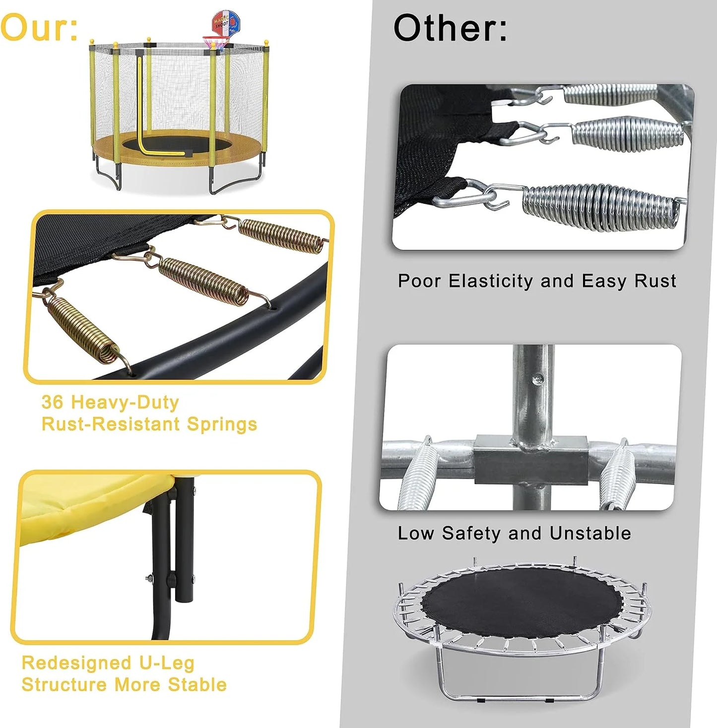 60" Kids Trampoline with Safety Enclosure Net, 5FT Toddler Indoor & Outdoor Trampoline/w Basketball Hoop - Parent-Child Interactive Game Fitness Trampoline Toy Gift for Boys and Girls Age 1-8