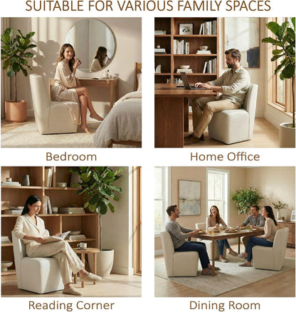 KISLOT Upholstered Dining Chairs Set of 4 with Casters, Wingback Modern Side Armless Deskchair with Rollers for Diningroom Bedroom Livingroom Reading Room, Cream Faux Leather
