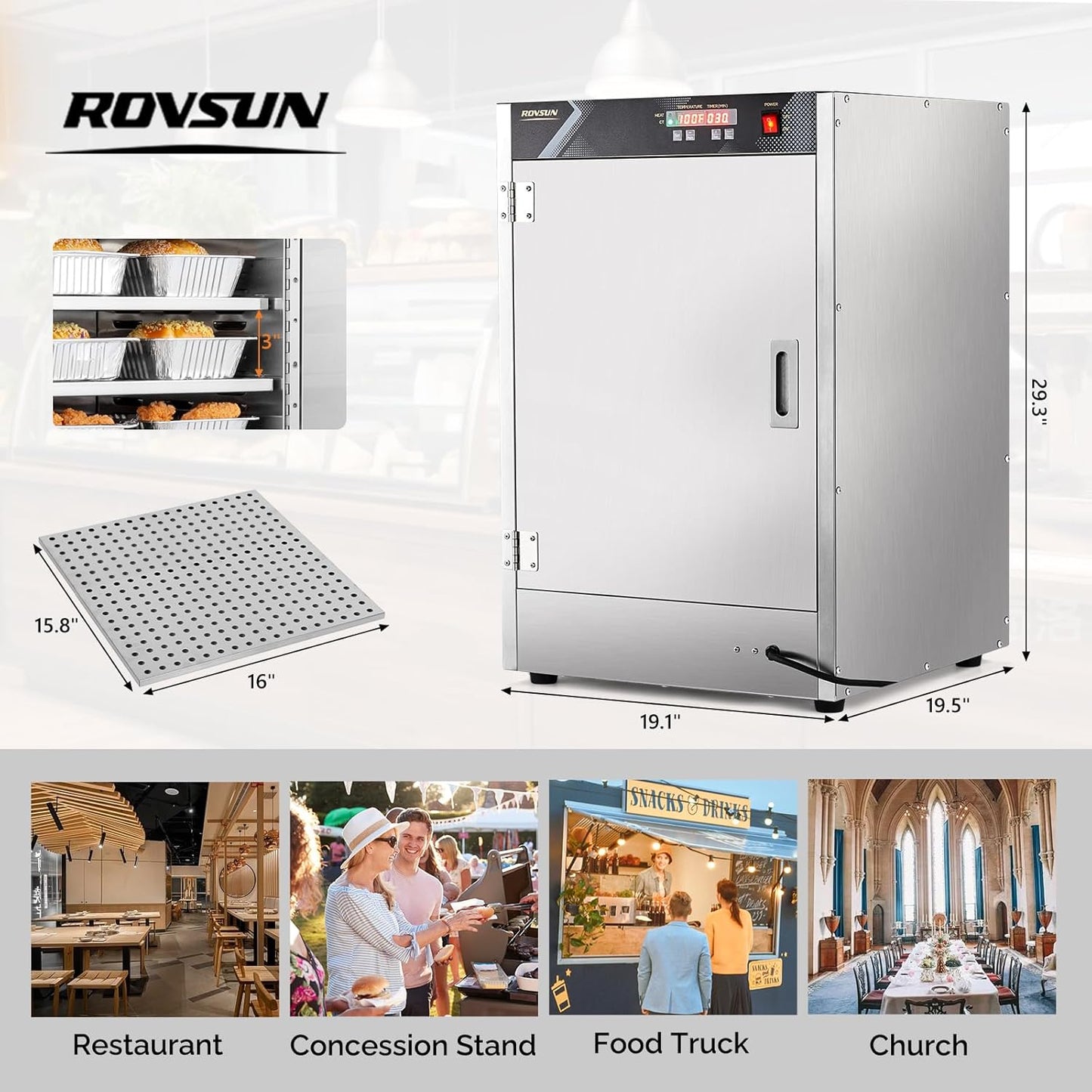 ROVSUN Hot Box Food Warmer Pizza Warmer w/Water Tray Removable Shelves, Hot Holding Cabinet Pretzel Warmer Commercial Electric Food Warmer Countertop for Restaurant Catering (5 Tier-Single Door)