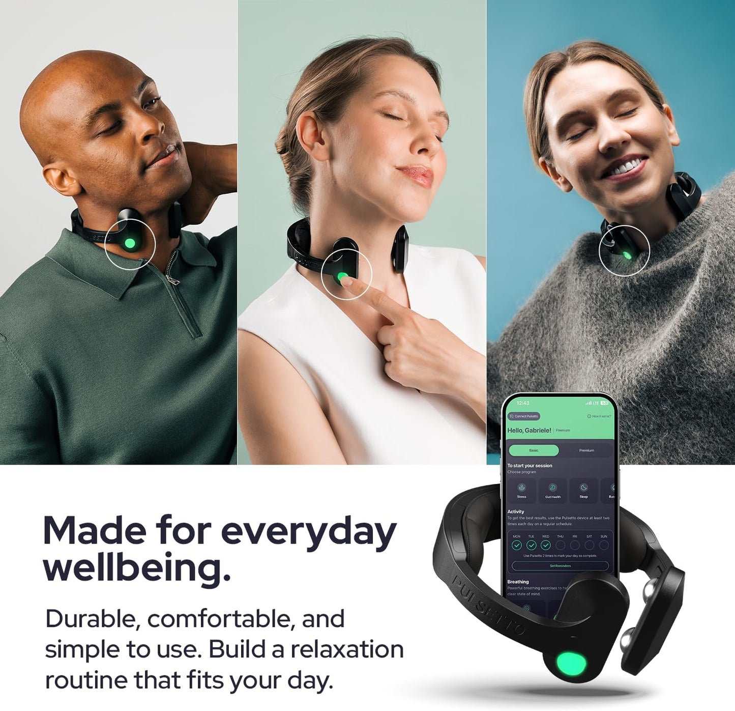Pulsetto FIT Wellness Wearable + Hardshell Travel Case | for Relaxation, Stress Balance, Focus, and Restful Sleep | Patented Neuro Wearable Sleep Technology for Long-Term Wellness