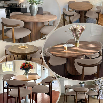 COLAMY Wooden Dining Chairs Set of 4, Modern Fabric Upholstered Dining Room Chair, Farmhouse Kitchen Chairs with Foot Pegs, Camel