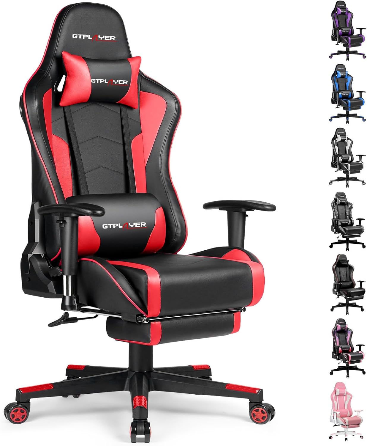 GTRACING Gaming Chair with Footrest Speakers Video Game Chair Bluetooth Music Heavy Duty Ergonomic Computer Office Desk Chair Red