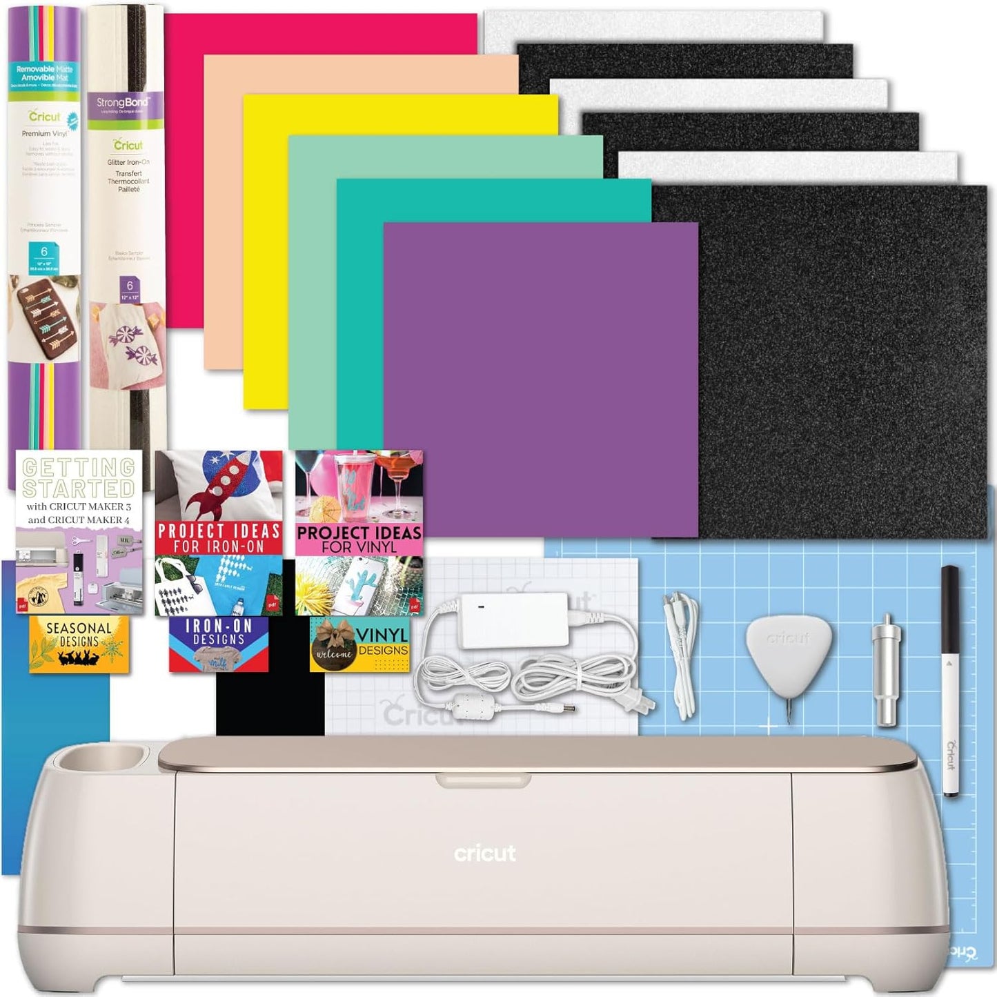 Cricut Maker 4 Starter Kit for Beginners - Smart Cutting Machine with Vinyl & Iron-On (HTV), Tools & Materials for Stickers, Shirts & DIY Crafts