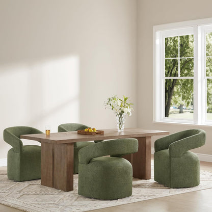 KISLOT Upholstered Dining Chairs with Casters, Modern Barrel Side Armchair with Rollers for Dining Room, Bedroom, Kitchen, Reading Room, Green, Set of 4
