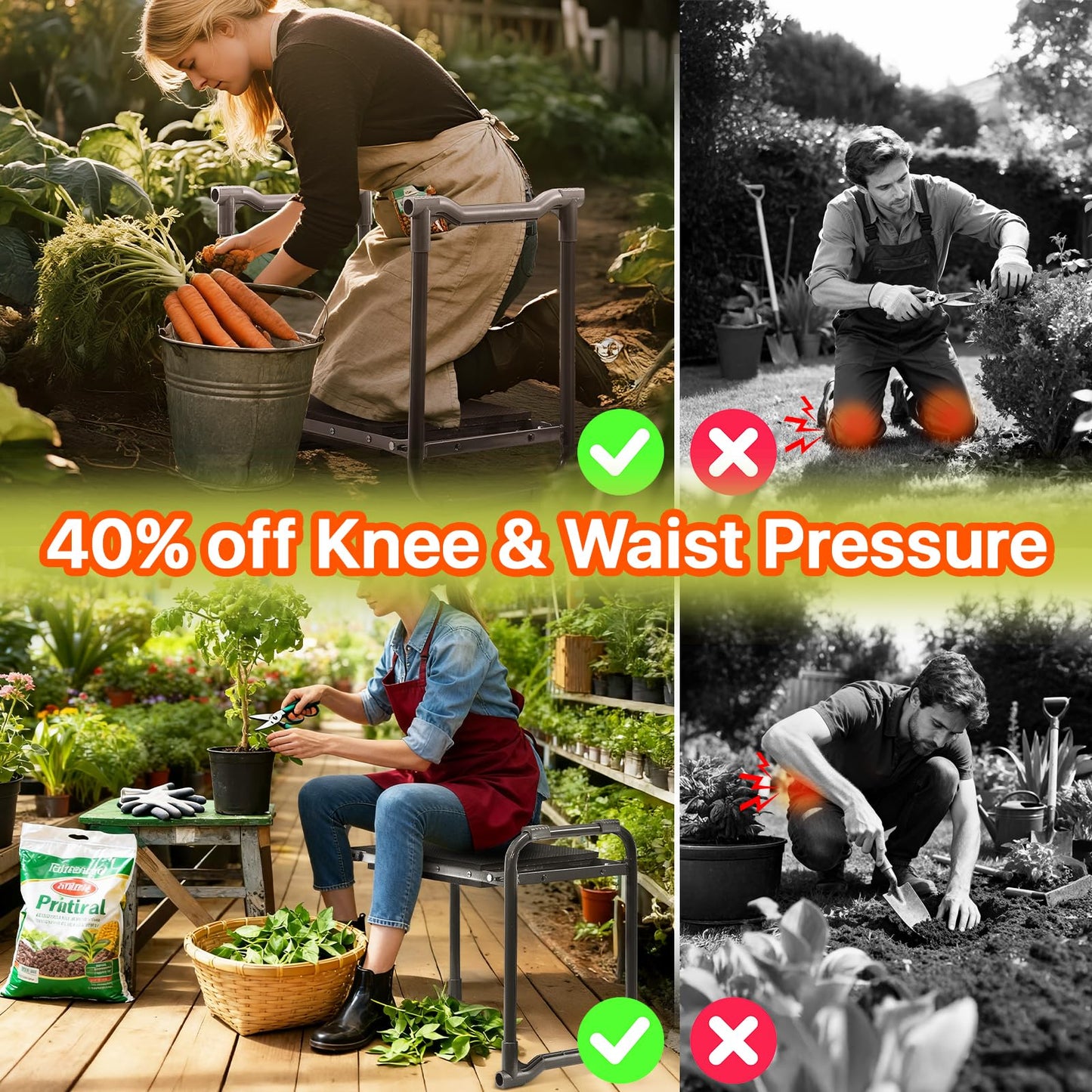 PORAISE Garden Kneeler and Seat with Tool Pouches