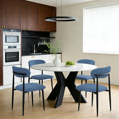 FREKEN Modern Upholstered Dining Chairs Set of 8, Mid-Century Metal Frame Linen Fabric Side Chair for Kitchen Dining Room, 350lbs Capacity, Blue