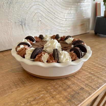 MORA Ceramic Pie Pan for Baking - 9 inch - Deep and Fluted Pie Dish for Old Fashion Apple Pie, Quiche, Pot Pies, Tart, etc - Modern Farmhouse Style Porcelain Ceramic Pie Plate - Vanilla White