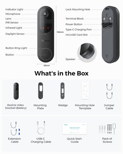 REOLINK 2K Battery Video Doorbell Camera with 150° View
