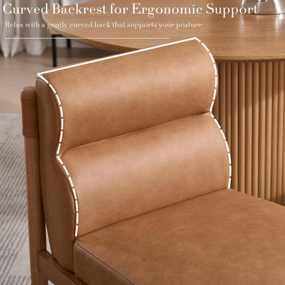 CIMOTA Modern Upholstered Dining Chairs Set of 6, Faux Leather Kitchen & Dining Room Chairs Boucle Armless Side Chairs with Curved Backrest/Solid Wood Legs, PU Brown