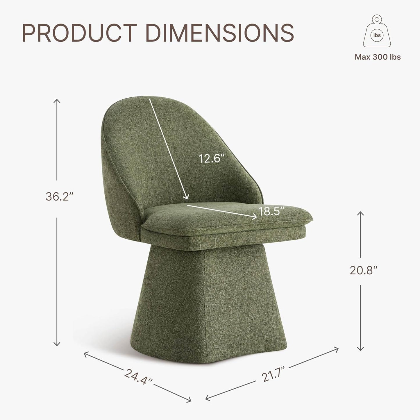 KISLOT Swivel Dining Chairs Set of 4, Upholstered Mid Century Modern Deskchair with Round Back, Linen Fabric Kitchen Chairs for Dining Room, Bedroom, Dressing Room, Green