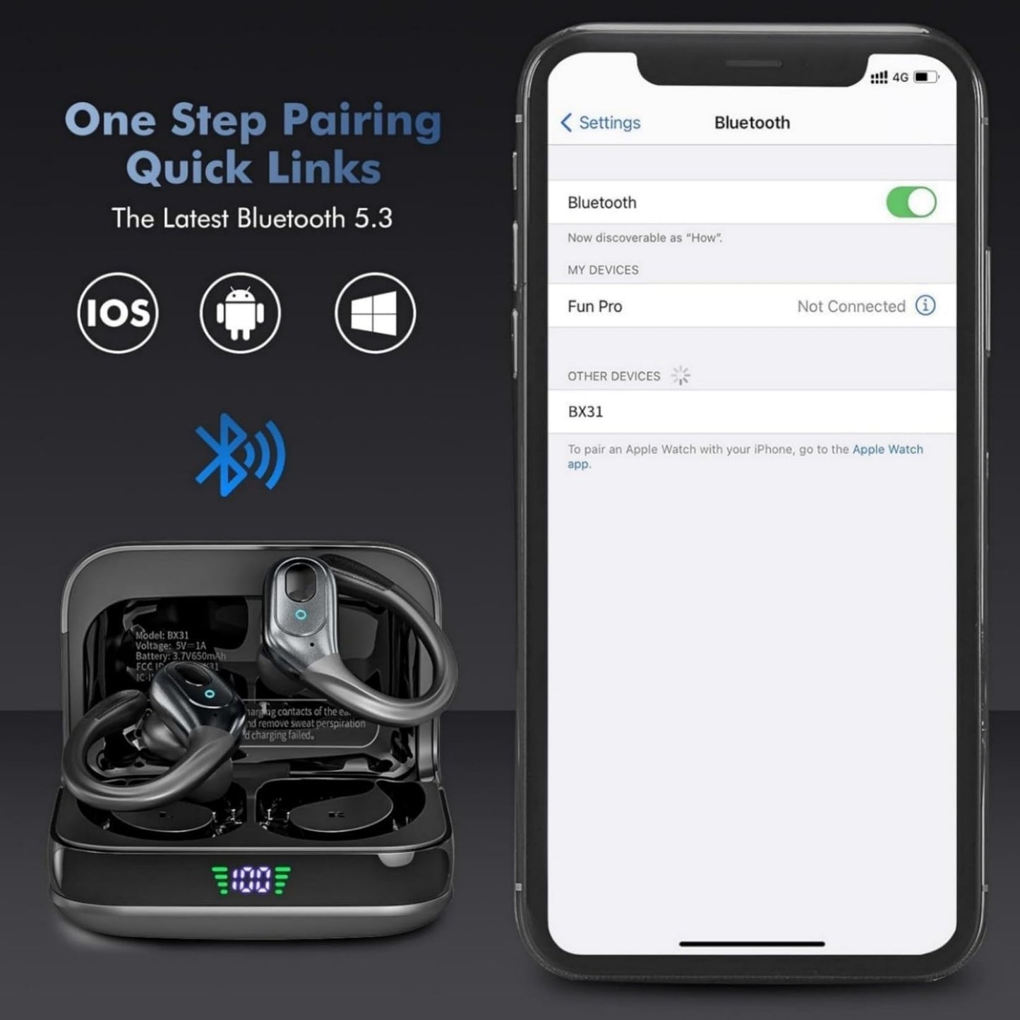 SAJAWASS Wireless Earbuds - Sports Bluetooth Headphones IPX7