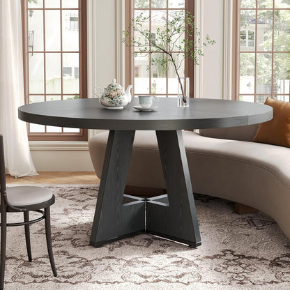 LITTLE TREE Round Dining Table for 4-6 People, 47 Inches Dining Room Table with Wooden Pedestal Base, Black Dinner Tables, Circle Kitchen Tables for Dining Room, Kitchen, Living Room