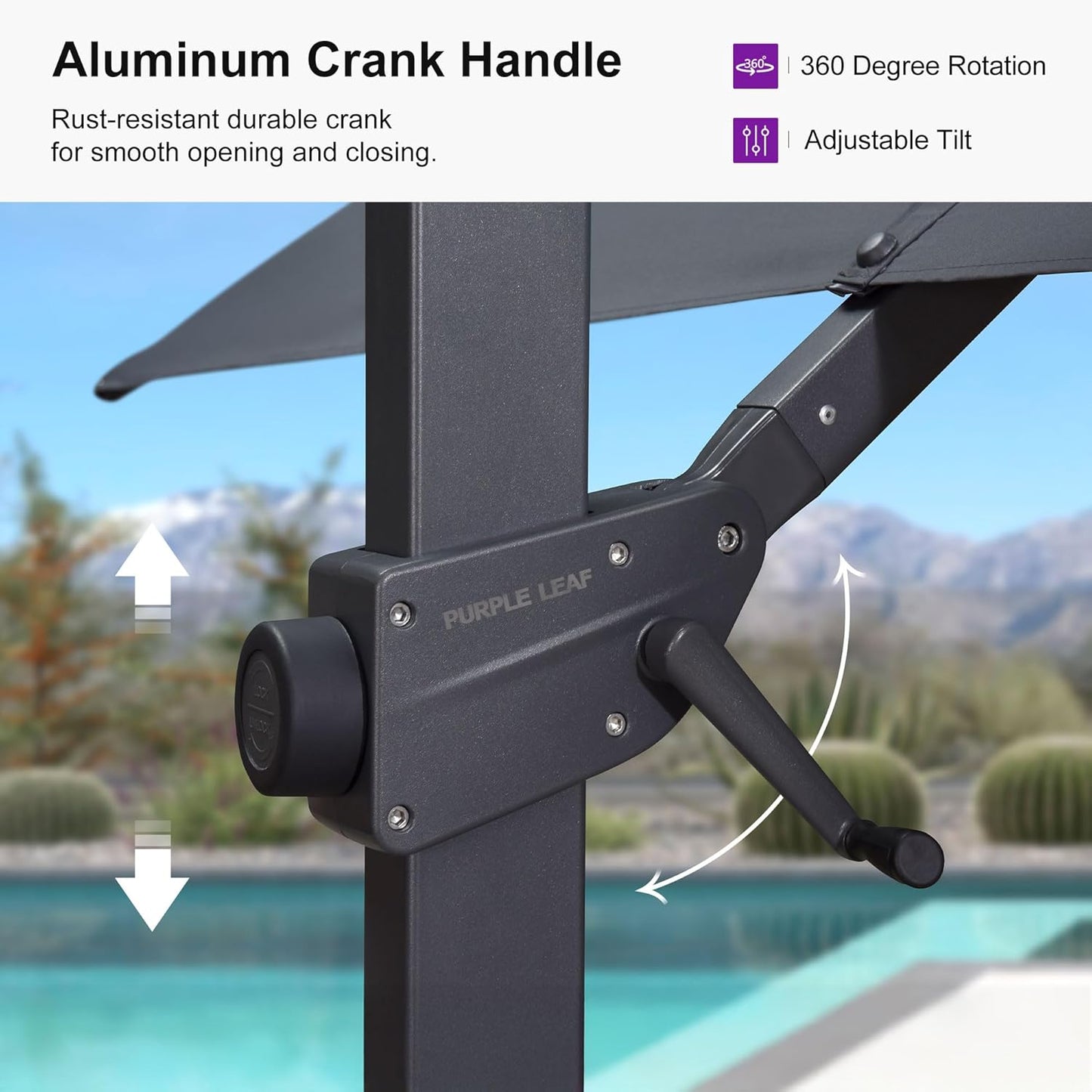 PURPLE LEAF 10' × 10' Patio Cantilever Umbrella Outdoor Square Adjustable Offset Umbrellas with 360-degree Rotation and 8 Heavy Duty Metal Ribs for Garden Deck Pool Gray