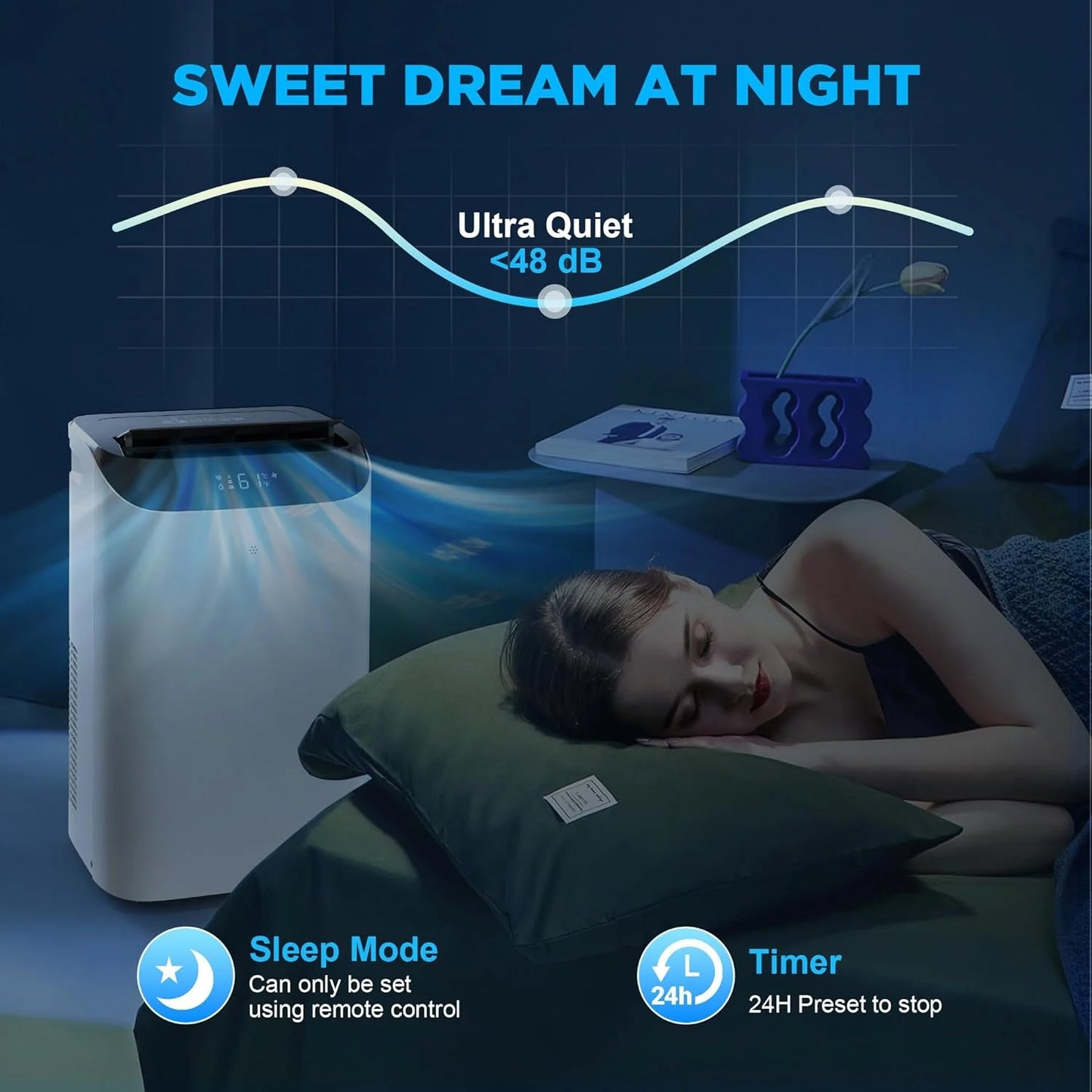 Portable Air Conditioners with Remote Control, 3-in-1 Free Standing Cooling AC Unit with Fan & Dehumidifier, Cools Room up to 700 sq.ft, Smart/Sleep Mode,3 Speed,Auto Swing,24H Timer