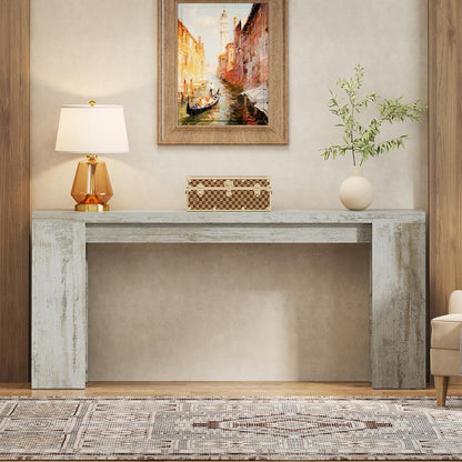 Tribesigns 70.9-Inch Extra Long Console Table, Farmhouse Wood Sofa Table Behind Couch, Narrow Entryway Accent Table for Living Room, Hallway, Entrance, Foyer (Distressed White)