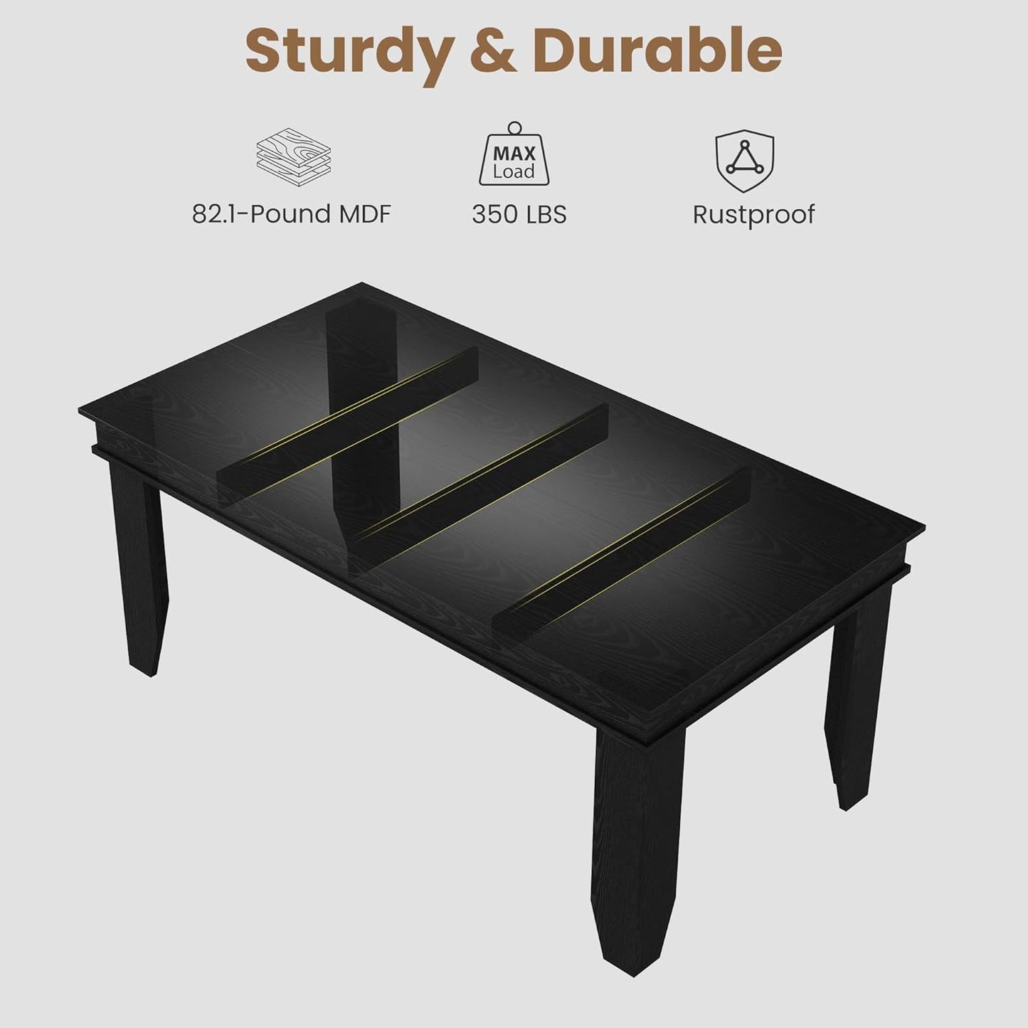 GarveeHome Farmhouse Dining Table for 6-8 People, 71 in Long Kitchen Tables with Wooden Sturdy Frame, 6 ft Large Rectangular Dinner Table for Dining Room, Kitchen, Black, 63" Non-extendable