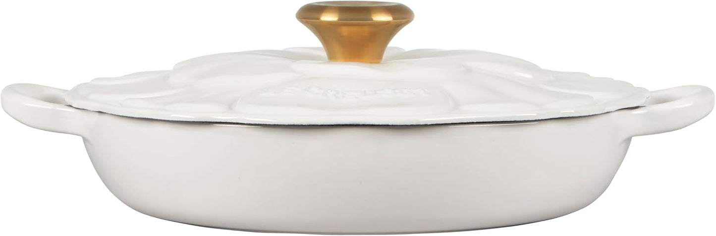 Le Creuset Enameled Cast Iron Signature Petal Braiser, 2.25 qt., White w/Gold Knob