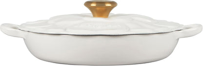 Le Creuset Enameled Cast Iron Signature Petal Braiser, 2.25 qt., White w/Gold Knob