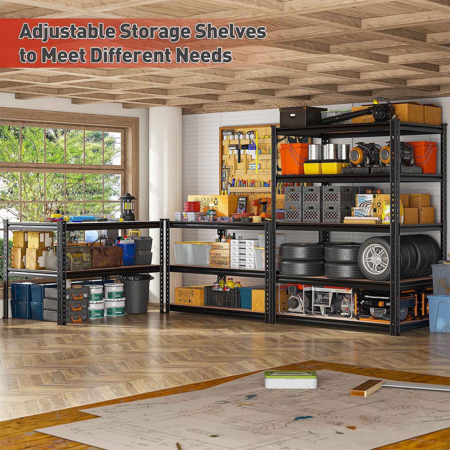 REIBII 2400LBS Heavy Duty 5 Tier Adjustable Storage Shelves