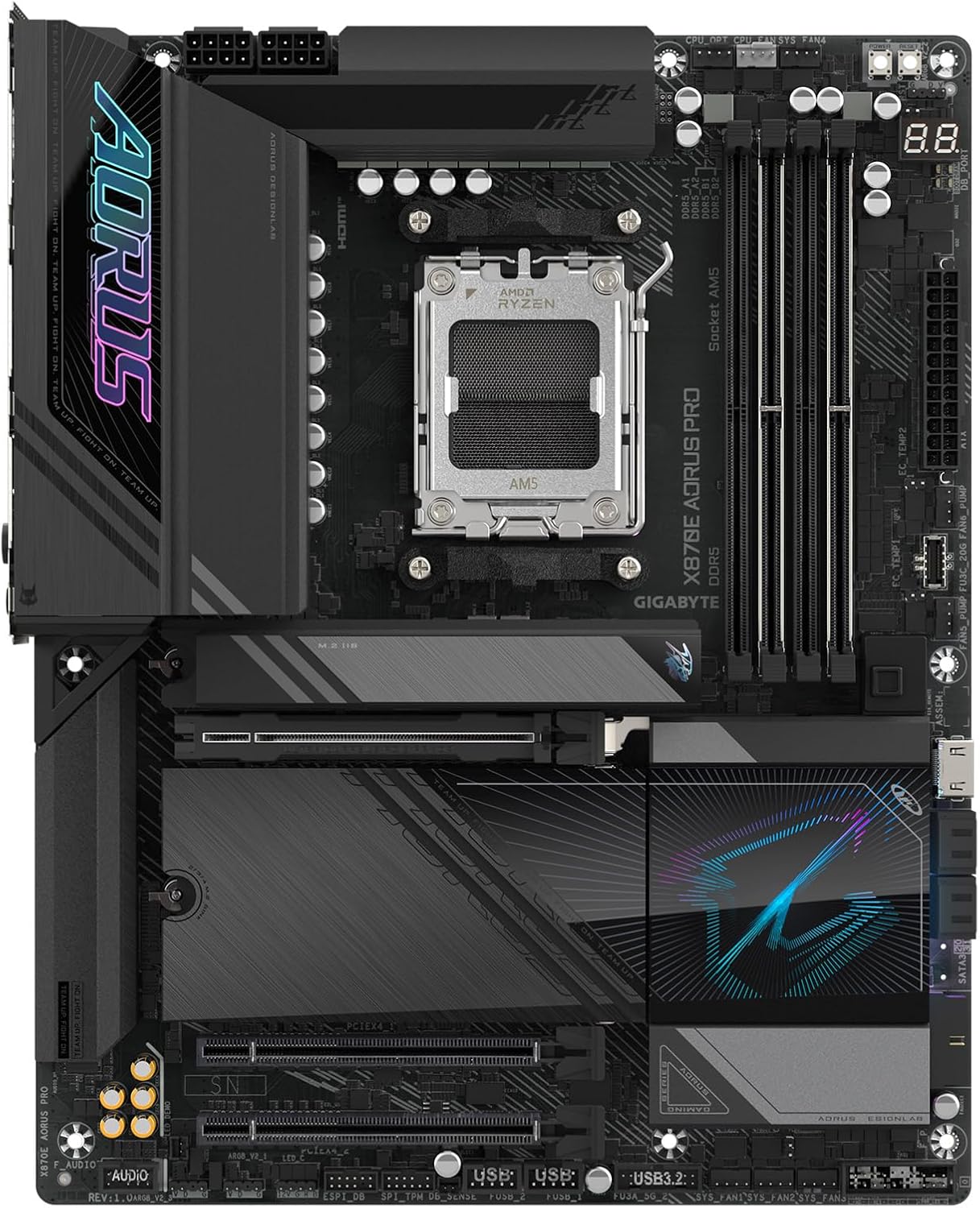 GIGABYTE X870E AORUS PRO AMD AM5 LGA 1718 Motherboard, ATX, DDR5, 4X M.2, PCIe 5.0, USB4, WIFI7, 2.5GbE LAN, EZ-Latch, 5-Year Warranty