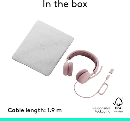 Logitech Zone Wired 2 - Noise-Canceling Headset with Adaptive Hybrid ANC, USB-C with USB-A Adapter - Rose