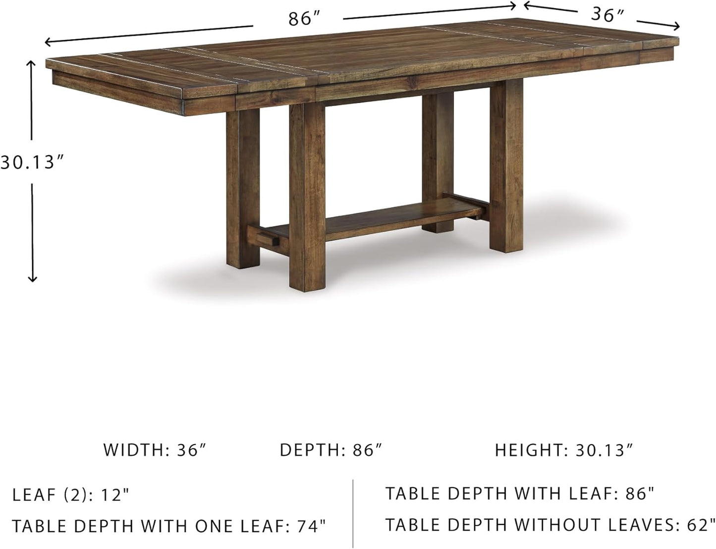 Signature Design by Ashley Moriville Rectangular Dining Extension Table, 2 Extension Leaves, Seats 8, 36" W x 86" D x 30.13" H, Wood & Acacia Veneer, Brown