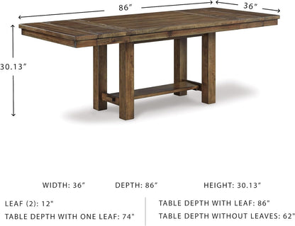 Signature Design by Ashley Moriville Rectangular Dining Extension Table, 2 Extension Leaves, Seats 8, 36" W x 86" D x 30.13" H, Wood & Acacia Veneer, Brown