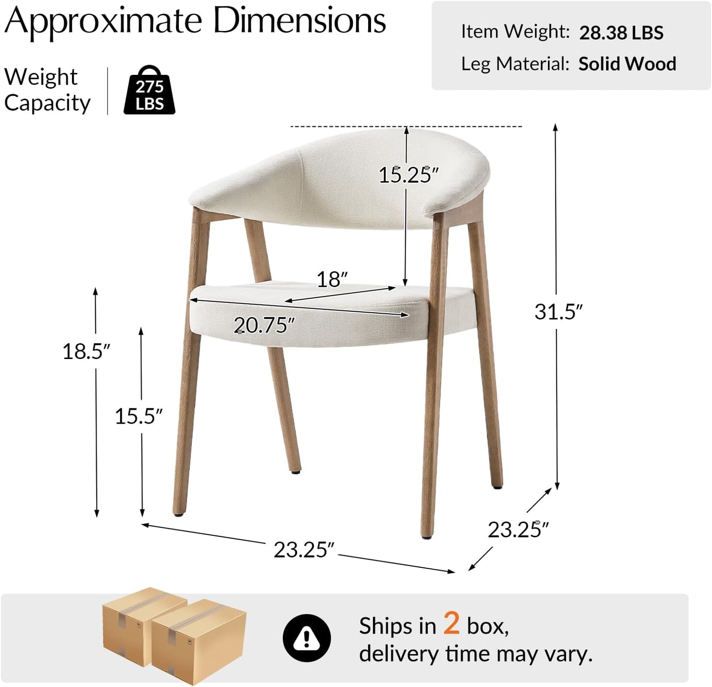 HULALA HOME Dining Chairs with Arm Set of 4, Mid-Century Modern Upholstered Kitchen Dining Room Chair with Solid Wood Legs & Curved Backtrst, Armchairs Accent Chairs for Living Room - Ivory