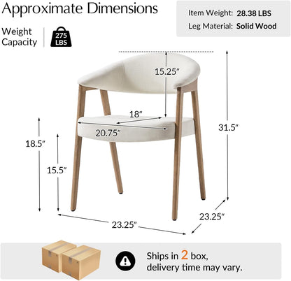 HULALA HOME Dining Chairs with Arm Set of 4, Mid-Century Modern Upholstered Kitchen Dining Room Chair with Solid Wood Legs & Curved Backtrst, Armchairs Accent Chairs for Living Room - Ivory