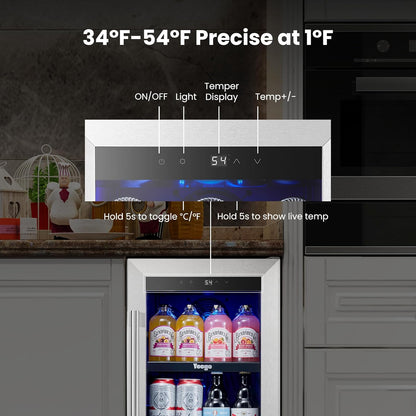 Yeego 15 inch Built-In Beverage Refrigerator (2 Pack) – Compact Drink Cooler with Glass Door, Auto Defrost Mini Wine & Beer Fridge for Cans and Bottles, Under Counter & Freestanding
