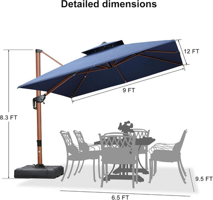 PURPLE LEAF Umbrella 9' X 12' Double Top Deluxe Rectangle Patio Umbrellas Offset Hanging Umbrellas Cantilever Umbrella, Spectrum Indigo